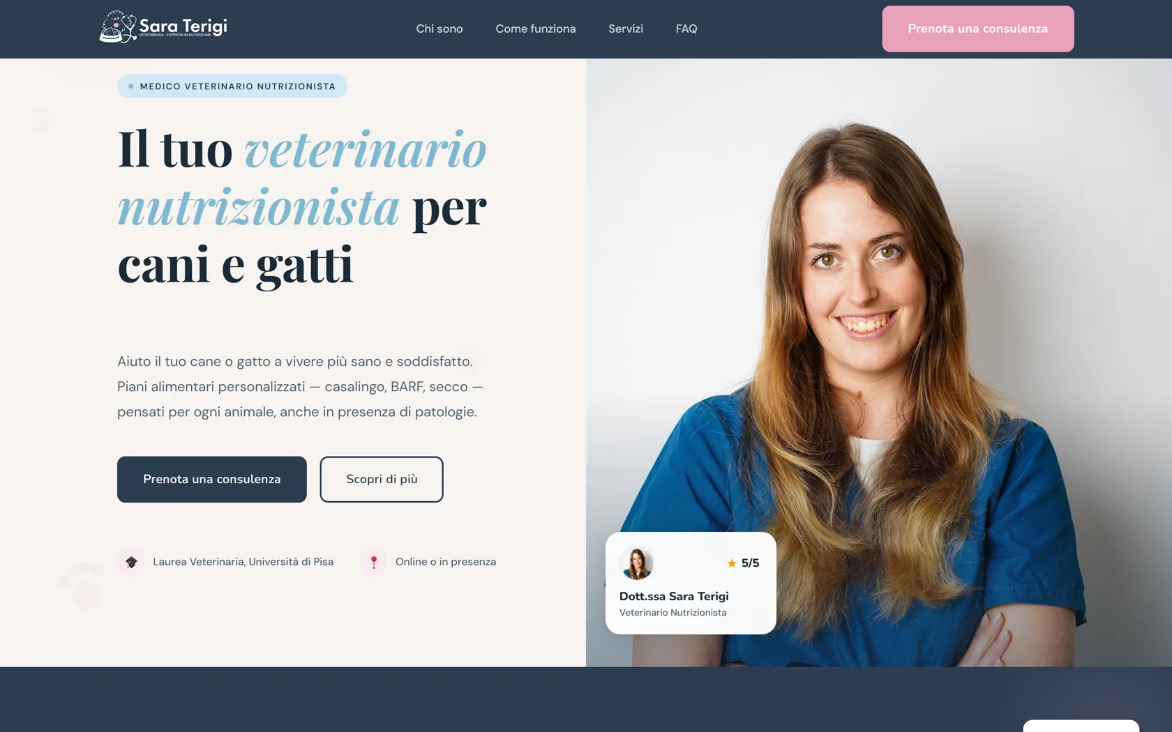Homepage del sito professionale di Sara Terigi